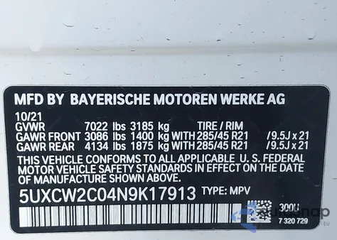 2022 BMW X7 xDrive40I from USA, damaged, VIN 5UXCW2C04N9K17913